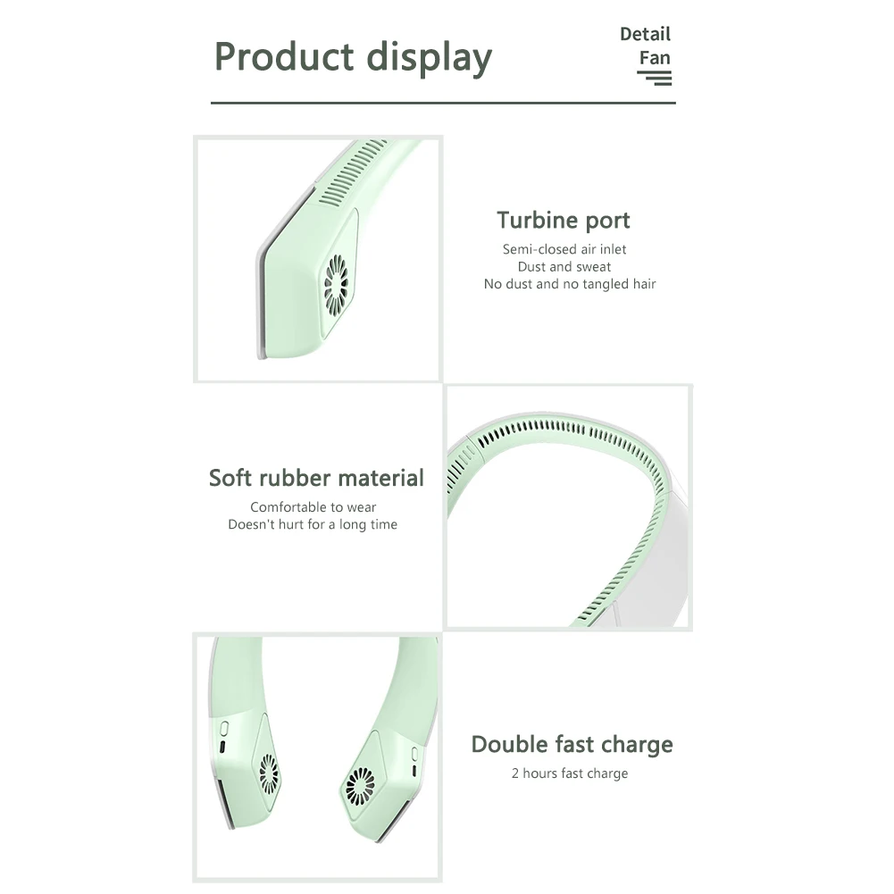 

Leafless Hanging Neck Electric Fan Mini Lazy Hanging Neck Fan Mute Outdoor Sports USB Small Fan Abanicos Cooling With Battery