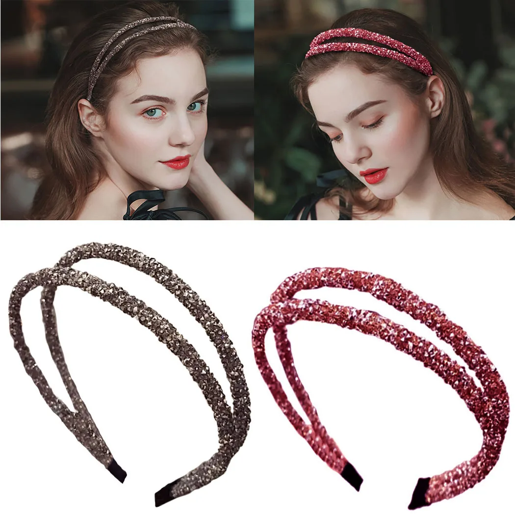2 шт. обруч для волос в Корейском стиле Женская Блестящая повязка со стразами из