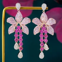 godki 60mm new spring multicolor flower earrings for women wedding party indian dubai bridal jewelry boucle doreille femme gift