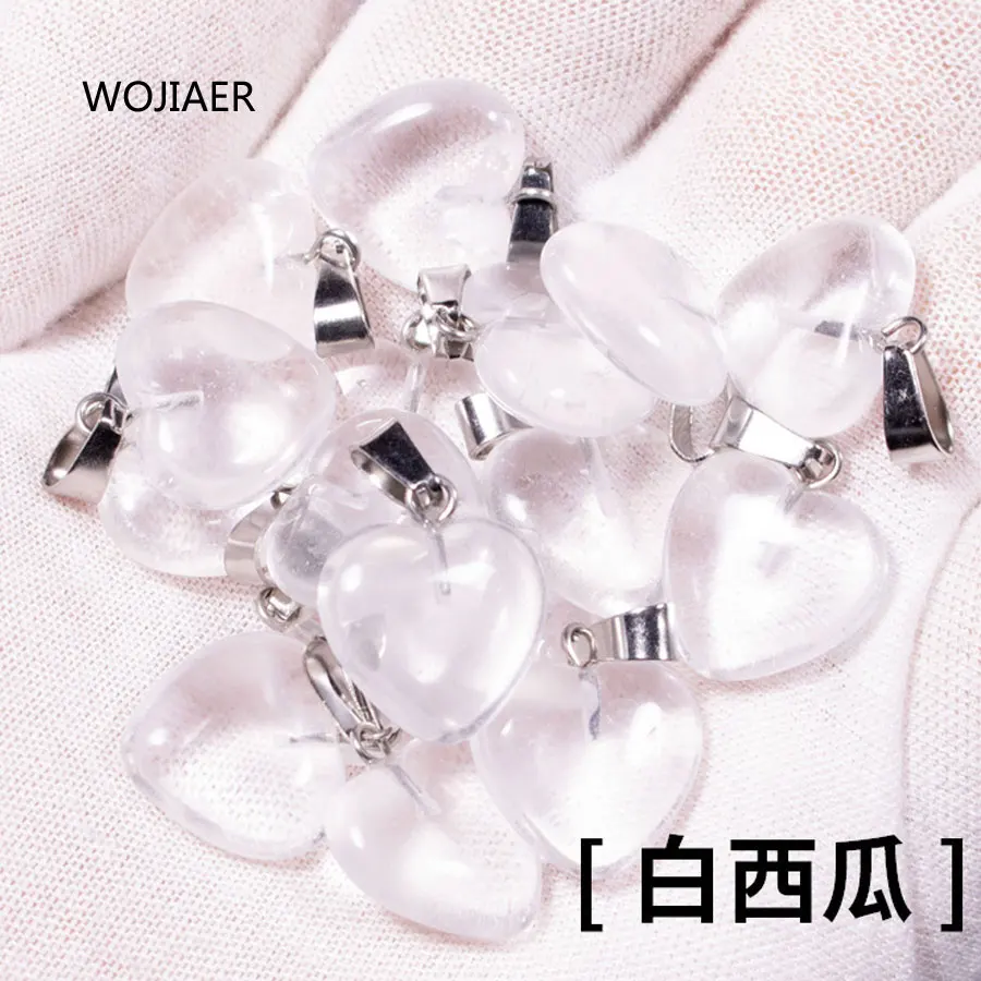 

WOJIAER 1Pcs 2021 Girl Women Love Heart Natural Gem Stone Charms Pendants White Quartzs Reiki for Jewelry Making Necklace ZM0589