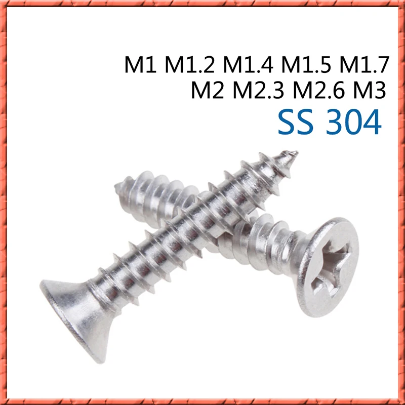 100 шт. нержавеющая сталь m1/m1.2/m1.4 m2.6/m3 * 3 25 мм потайная головка philips саморезный винт