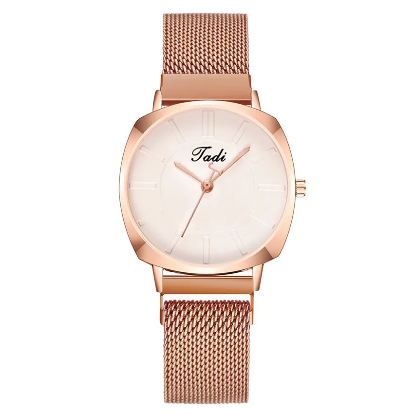 

Simple ladies watch personality square rose gold magnet watch strap watch female strip nail scale quartz watch clock