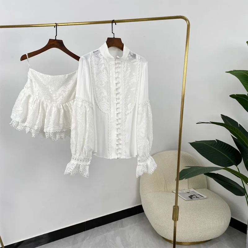 

Женский летний костюм, Оригинальный модный костюм из белой мини-юбки с цветочной вышивкой