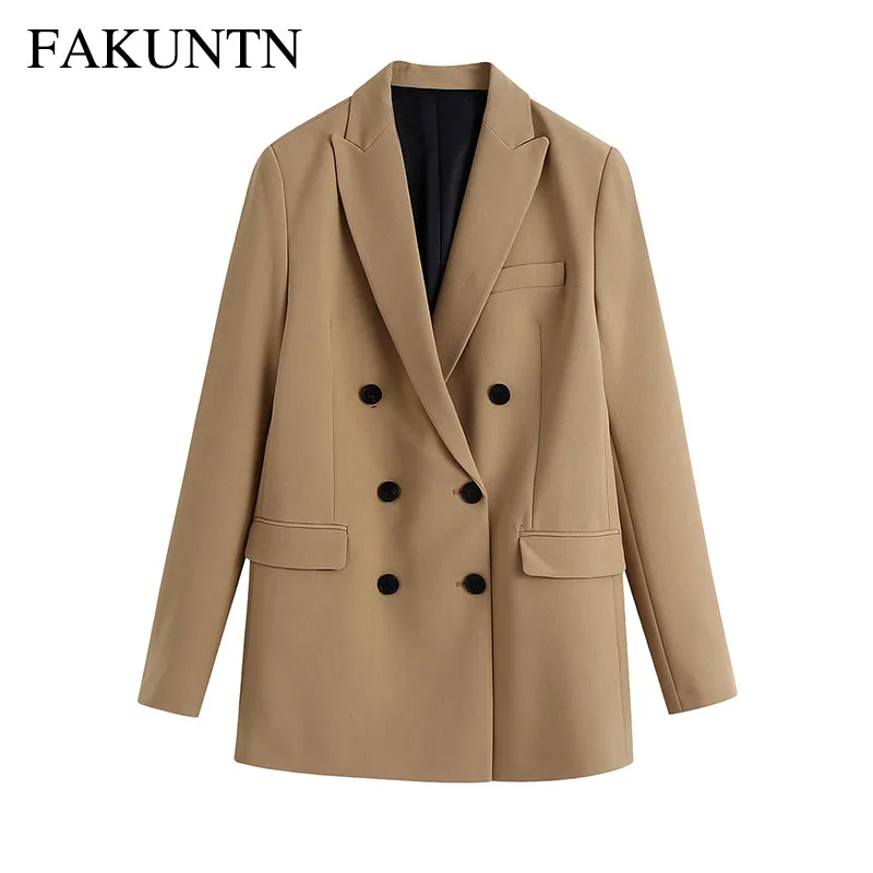 

Костюм-блейзер FAKUNTN, Женская куртка, Осень-зима 2020, новая верхняя одежда, Топ с длинным рукавом, Женская двубортная куртка, Женский блейзер