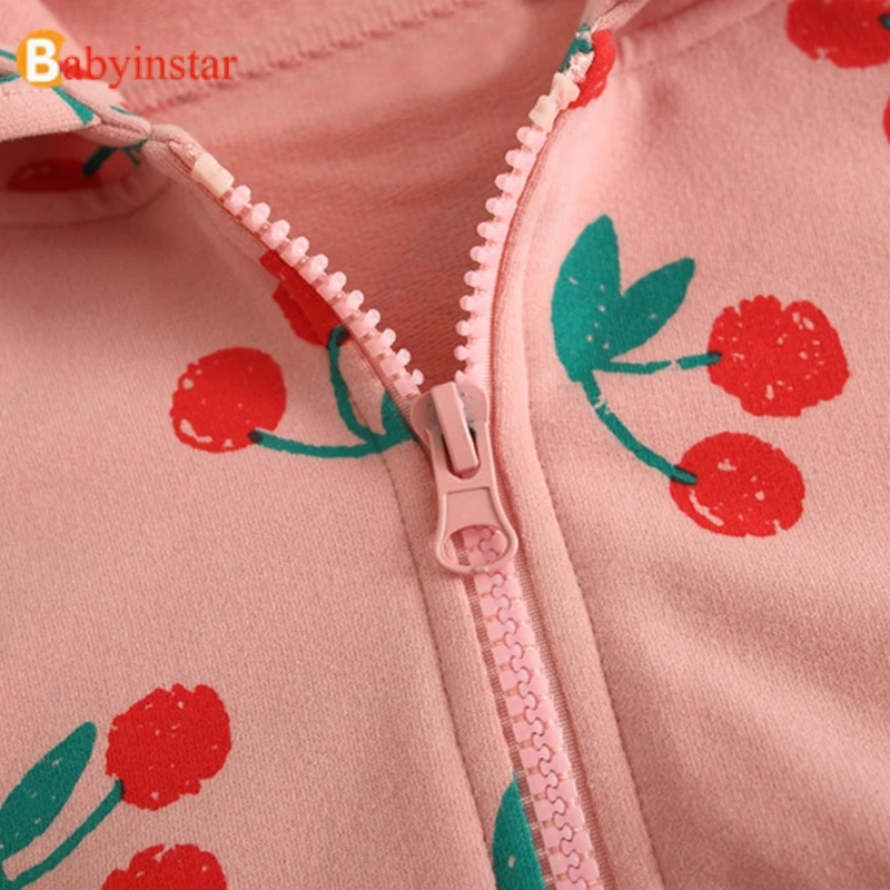 Babyinstar/Новинка пальто для маленьких девочек с принтом вишни детская одежда куртки