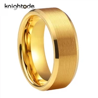 6mm 8mm gold tungsten carbide wedding rings mens womens engagement ring anniversary gift with beveled edges flat brushed finish