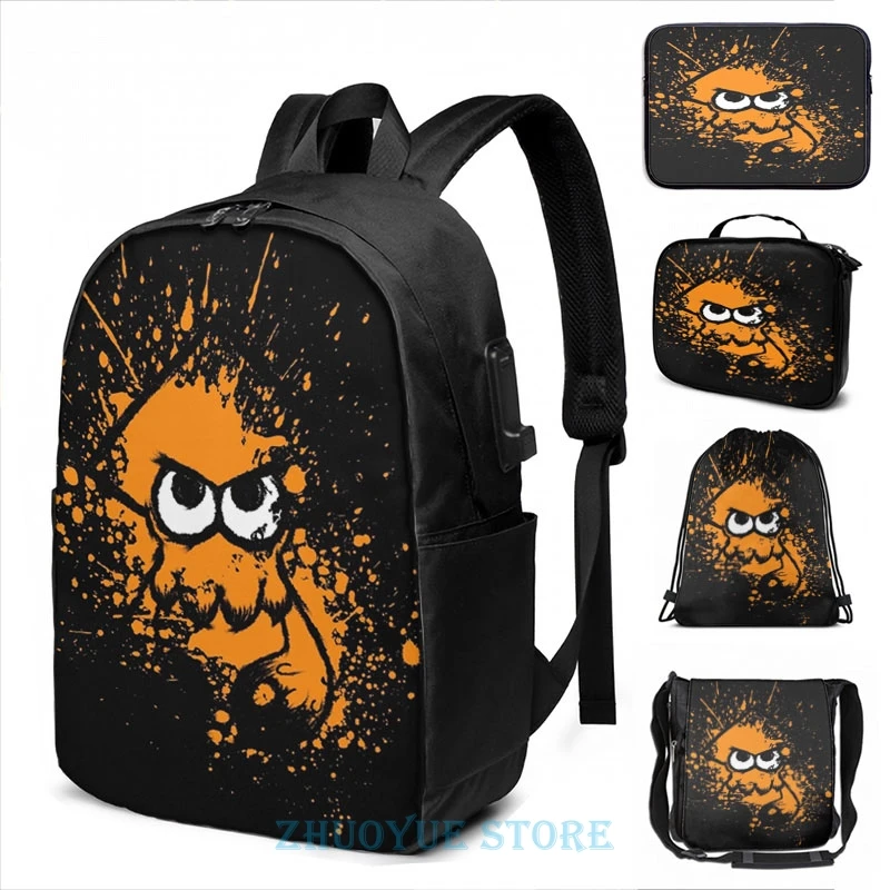 Splatoon черный кальмар с пустым глаза на оранжевого цвета брызги маска USB заряд