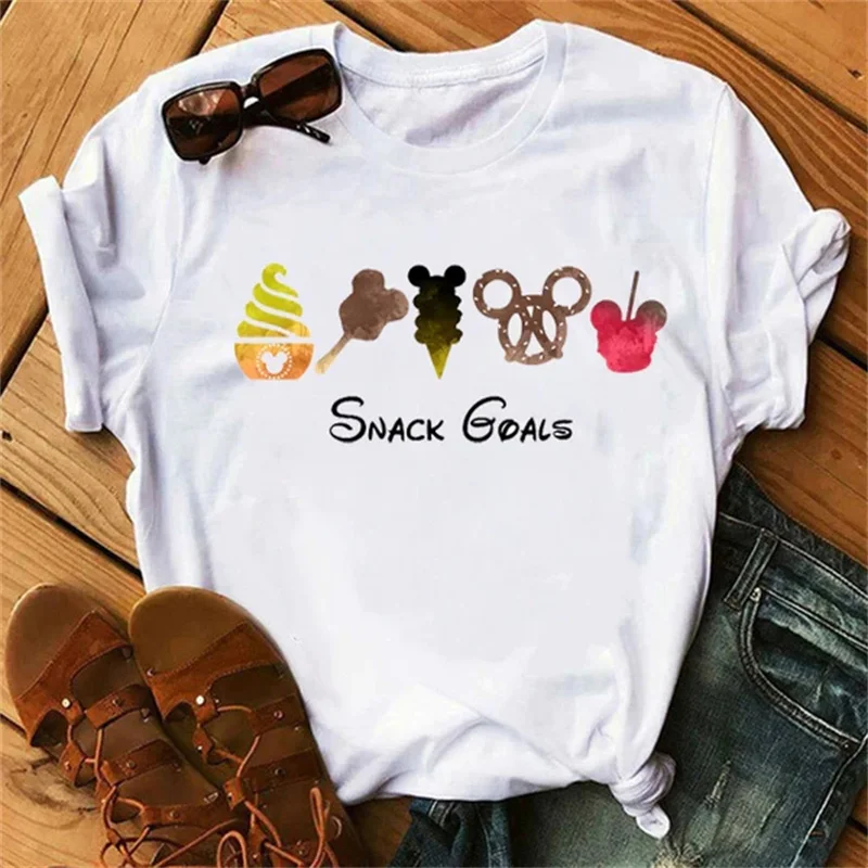 

Disney Mickey Mouse Cute Cartoon Snackgoals Letter Printing Women T-Shirts Harajuku Fashion Top Clothes Casual Short Sleeve