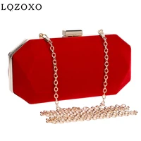 fashion velvet women clutch bags small evening bag with shoulder chain metal red color party purse