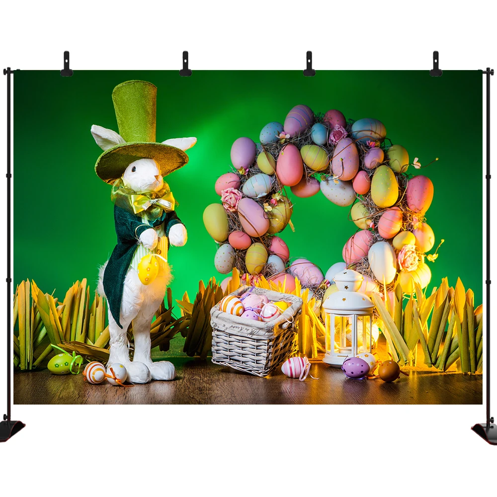 

Easter Cartoon Photo Backdrop Colourful Eggs Rabbit Toy Flowers Green Photography Backdgrounds Photoshoot Studio Banner