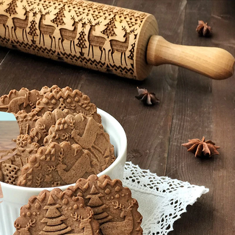 Рождество тиснение Скалка деревянная выпечка печенье лапша фондан пирог тесто