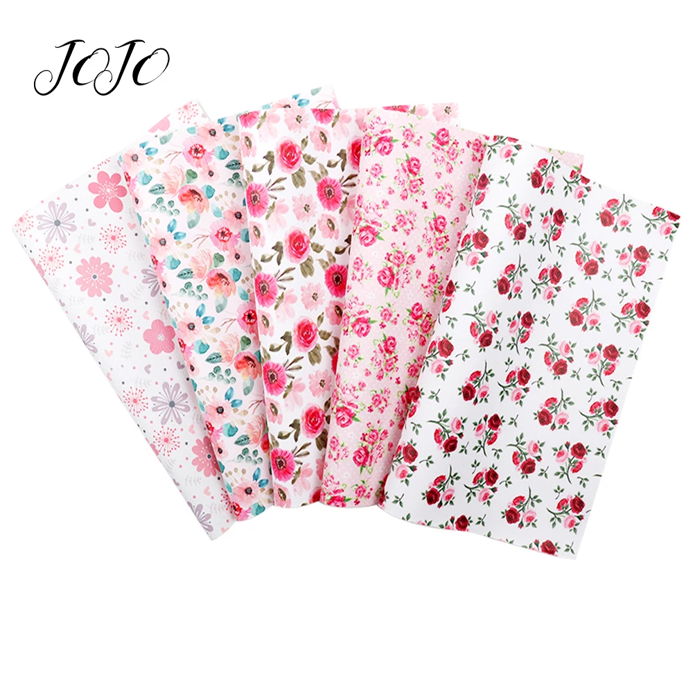 

JOJO BOWS 22*30cm 1pc Faux Synthetic Leather Fabric For Needlework Floral Printed DIY Hairbows Apparel Sewing Home Textile Sheet