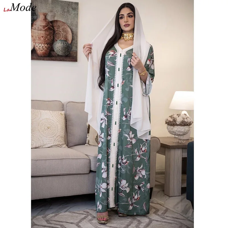 

Модное мусульманское платье Дубай Abaya, хиджаб Jalabiya, платье с принтом для женщин, коллекция 2022 Рамадан, ИД, марокканская, Турецкая, Арабская, О...