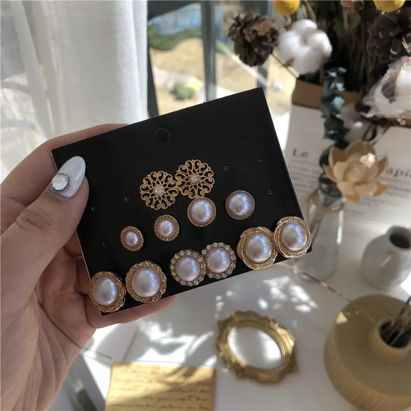 Высококачественный комплект жемчужных серег в стиле ретро 6 пар жемчужные