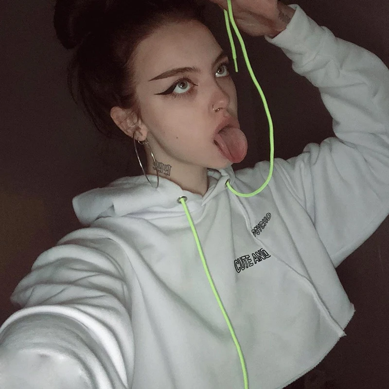 Waatfaak Hoody Whith женская укороченная Толстовка с буквенным принтом рукав «летучая мышь» контрастная уличная Короткая Толстовка Осень Зима