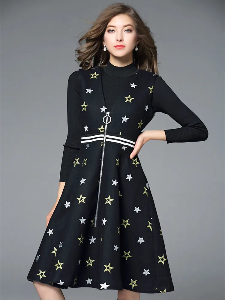 Женское подиумное платье VERHELLEN осенне зимнее Повседневное без рукавов с вышивкой