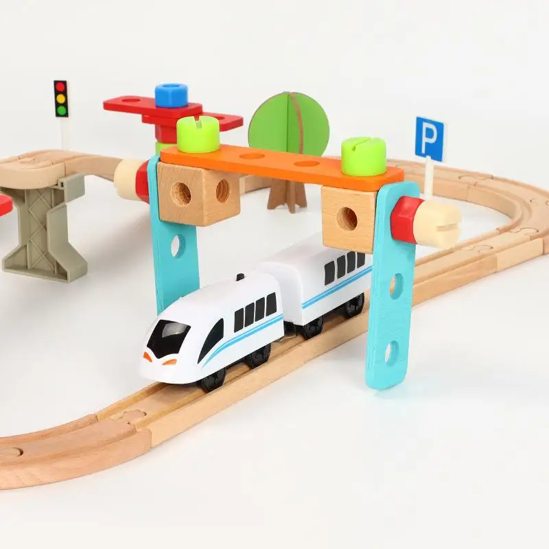 95 шт. Детский пазл блок для разборки орехов Деревянный Железнодорожный поезд