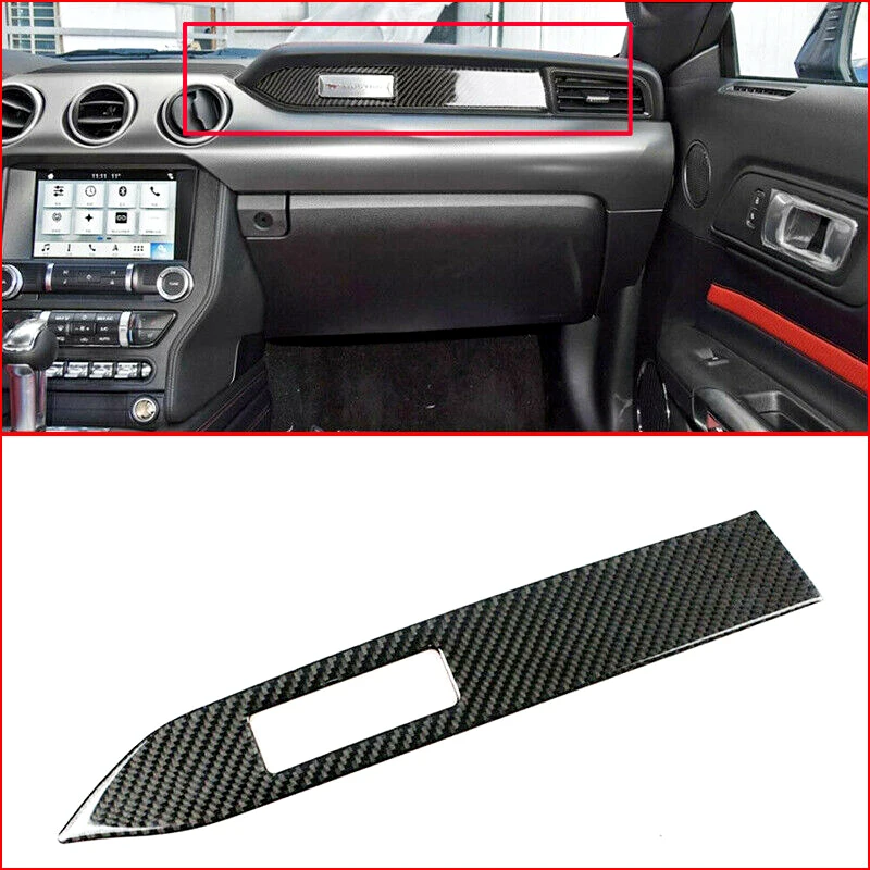 

Car Dashboard Decoration Strip Airspeed Carbon Fiber Passenger Seat Side Car-Styling Accessories For Ford Mustang 2015 2016 2017
