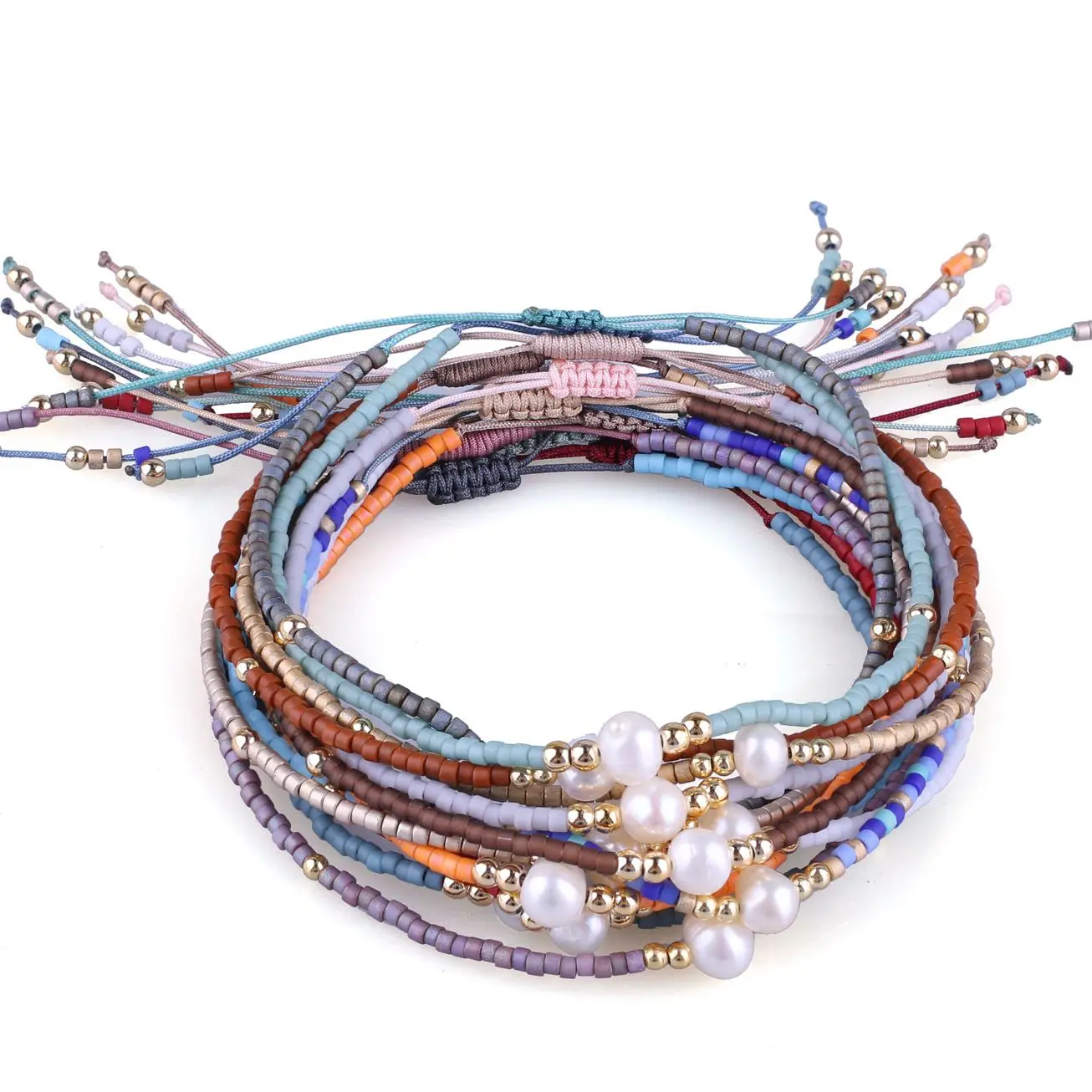 

KELITCH 10 Pcs/Set Miyuki Pearl Bracelet Handmade Rope Colorful Seed Beaded Cuff Bracelets Adjustable Charm Bangles Jewelry