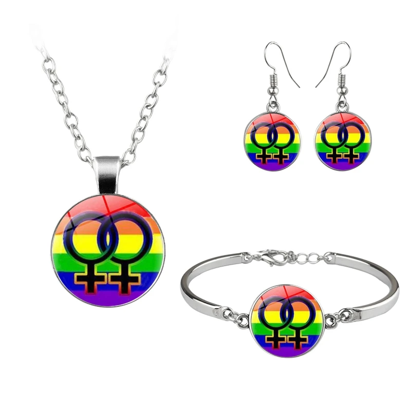 Бисексуальный Комплект бижутерии Для лесбийских гордостей стеклянный кабошон
