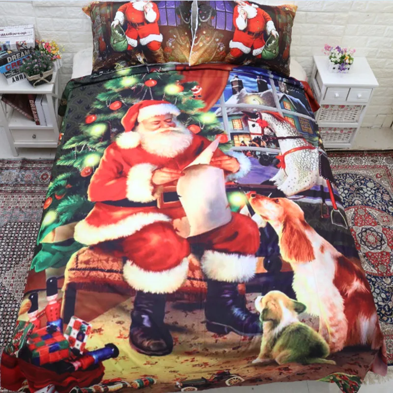 Father Christmas Bedding Sets Tree Gifts Home textile Bed Set Eve Linen Duvet Cover Pillowcases | Дом и сад