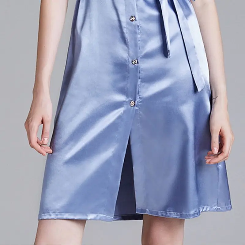 

Womens Imitation Silk Sleeveless Nightgown Solid Color Open Front Button Down Sleepshirt Summer Thin Lingerie Nightdress