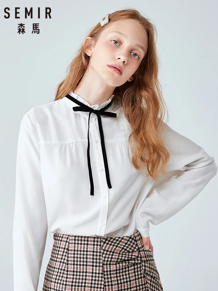 SEMIR шифоновая рубашка с длинным рукавом для женщин Новинка осени 2019 деревянная