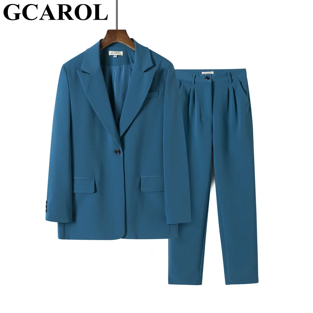 GCAROL Women Notched Collar Suit And Guard Pants 2 pcs Sets Formal Single Breasted Blazer Pleated Trousers Spring Autumn Winter