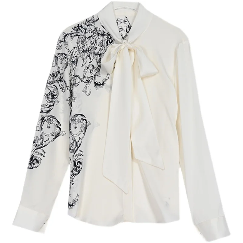 

COIGARSAM 3XL Plus Size Fashion Print Shirt Womens tops New Spring French Style Women shirts White 5807