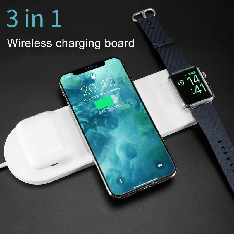 3 в 1 Беспроводной Зарядное устройство для iPhone 11 8 Xs Max Xr Apple Watch 4/3/2/1 Airpods быстро Беспроводной зарядного устройства рожден для samsung S10 S9