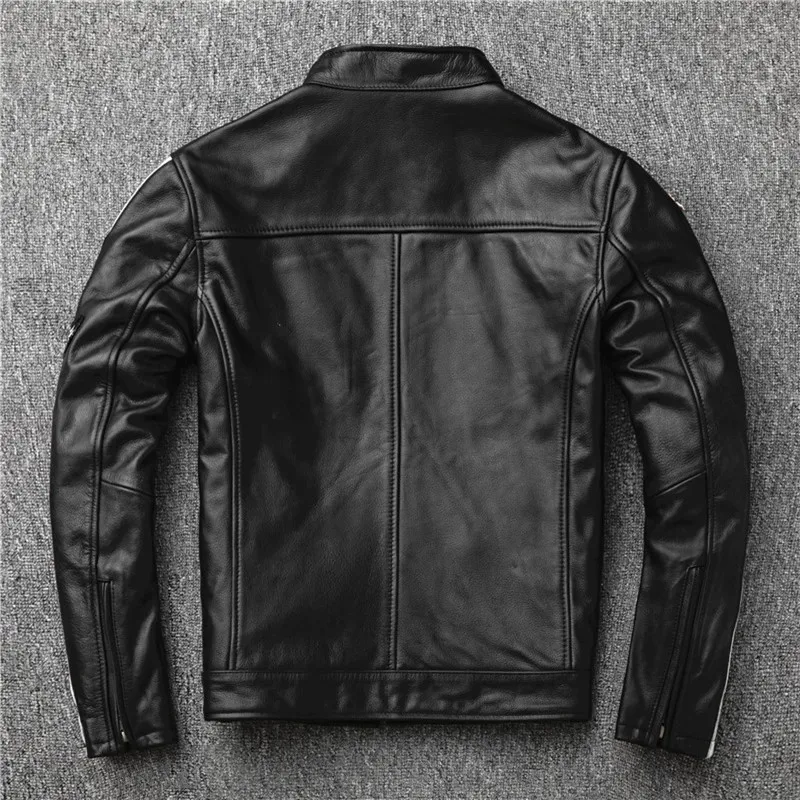 

2021 Men's Punk Embroidery Patches Genuine Leather Jacket Motorcycle Biker Real Cowhide Leather Jacket for Male R2933