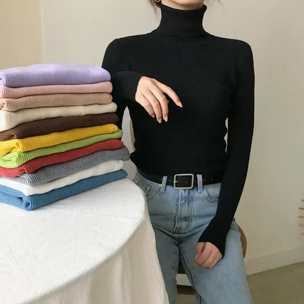

2022 New Women's Autumn Winter Turtleneck Pullovers Sweater Woman Primer Shirt Long Sleeve Short Slim-fit Tight Jumper Top