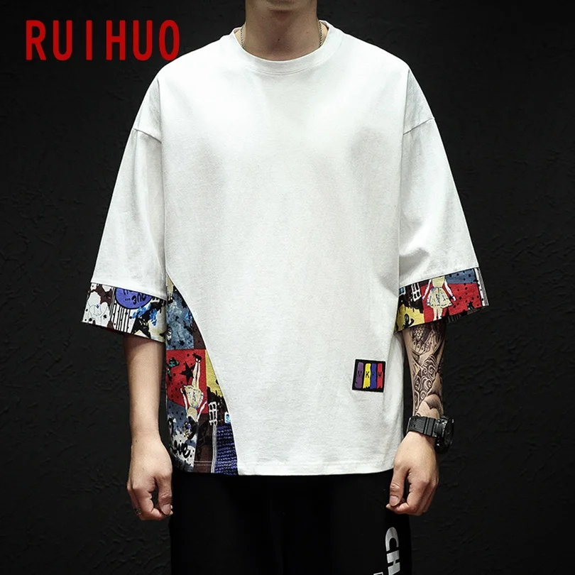 RUIHUO Half Sleeve Linen Cotton T Shirt For Men Clothing Harajuku Tee Shirt Summer Streetwear Hip Hop 5XL 2022 New Arrivals