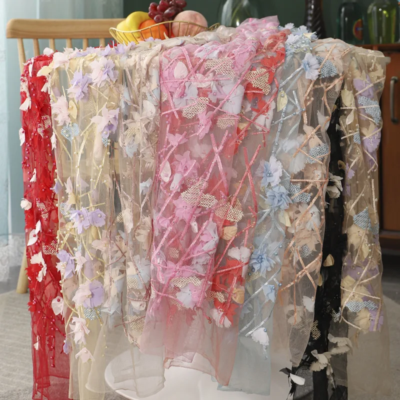 

Трехмерная сетчатая вышивка из бисера, кружевная ткань для платья, свадебная вышивка