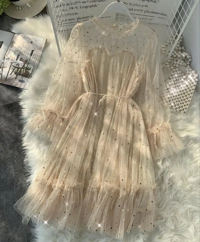 Женское платье с блестками и звездами блестящее Сетчатое женское элегантное