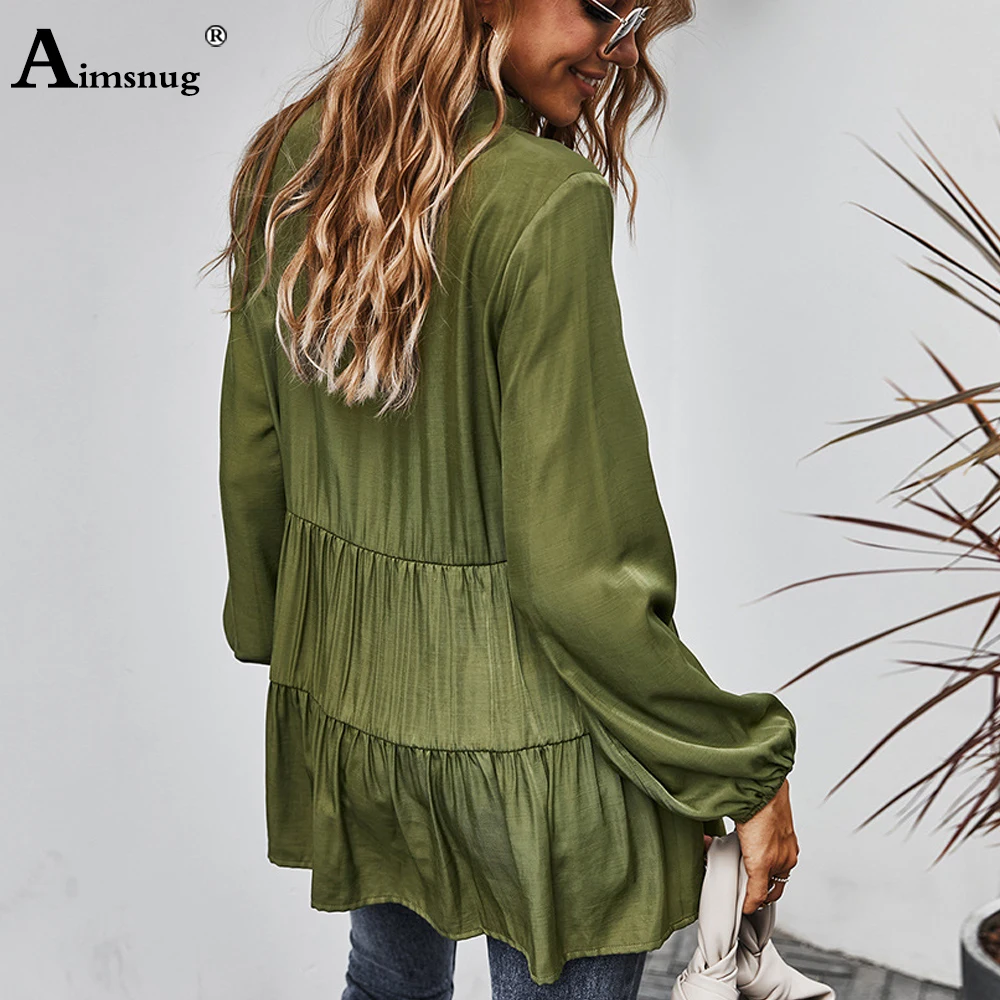 

Women Casual Shirt Long Sleeve Pleated Blouse Patchwork Button V-neck Loose Basic Tops Femme 2021 Spring Autumn Leisure Blouses