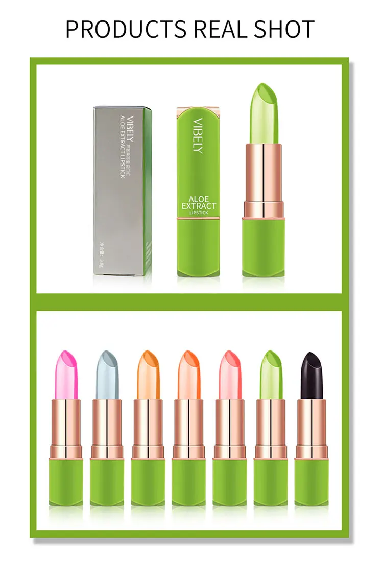 

3.8g Aloe Vera Lipstick Temperature Color Change Moisturizing Nutritious Long Lasting Lip Balm Lip Gloss Lip Tint Makeup TSLM1