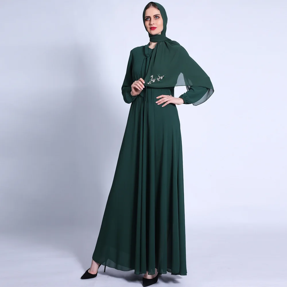 

Donsignet Muslim Dress Middle East Ramadan Muslim Fashion Robes Dubai Abaya Turkey Oman 2021 New Chiffon Muslim Abaya Dress
