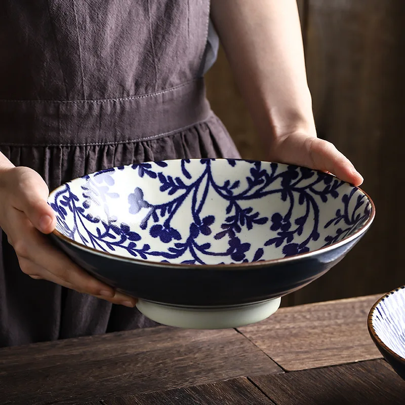

9,5 дюймовая японская миска для лапши, большая рамен, столовая посуда из керамики, Салатница, рис, фруктовая суповая миска