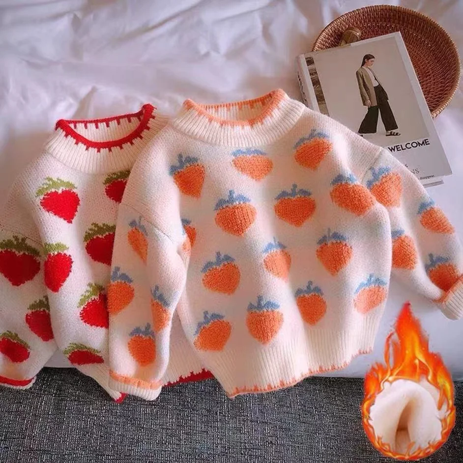 

Свитер для девочек, пуловер с высоким воротником и принтом, детские зимние топы, однотонные свитеры, Осенний теплый утепленный свитер для ма...