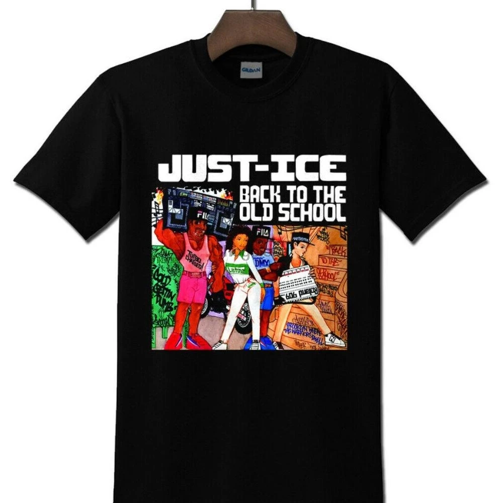 Просто ледяной назад в Старый Школьный черный футболка S 5XL |