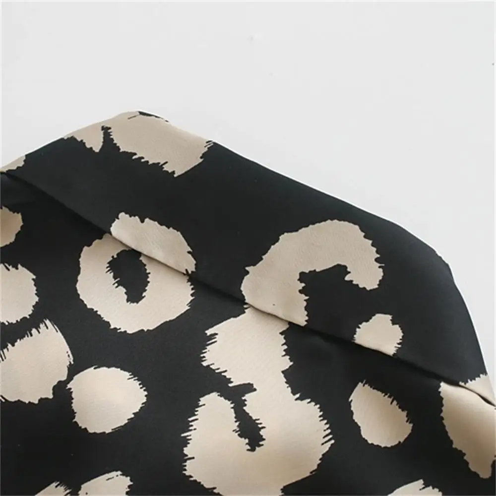 

2020 autumn women's animal print silk satin texture shirt lapel buttoned slim fit shirt