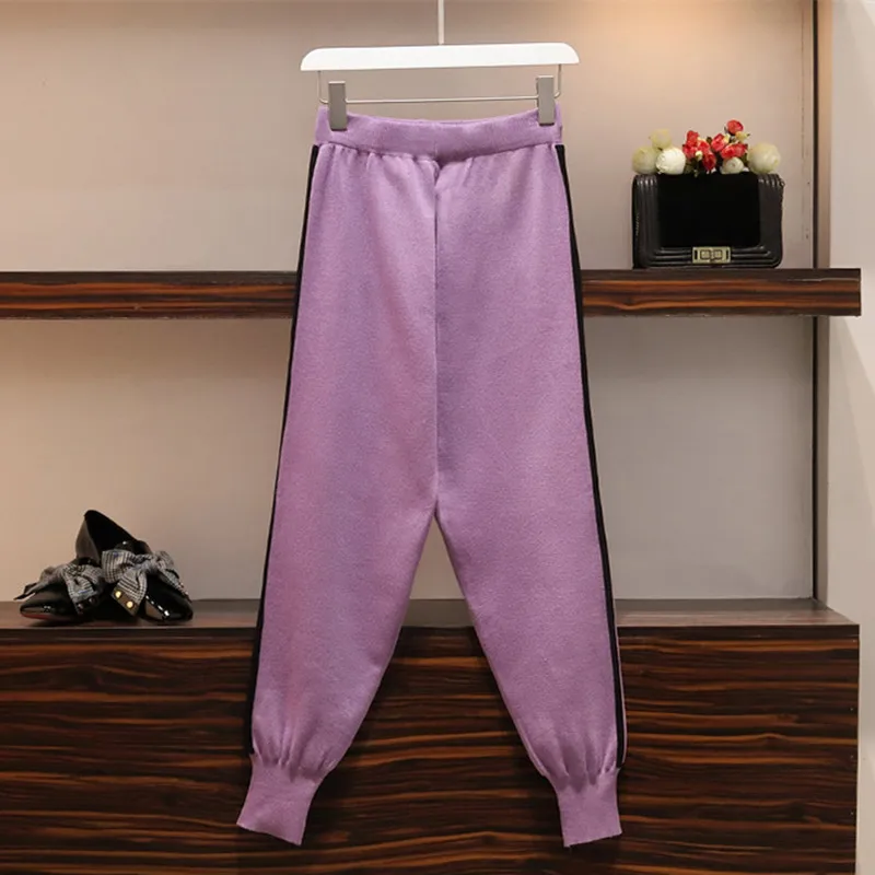 

BLLOCUE Autumn Women Knitting Tracksuit Long Sleeve Hooded Pullover Sweater+Pants Female Winter Fashion Design 2pcs Sports Set