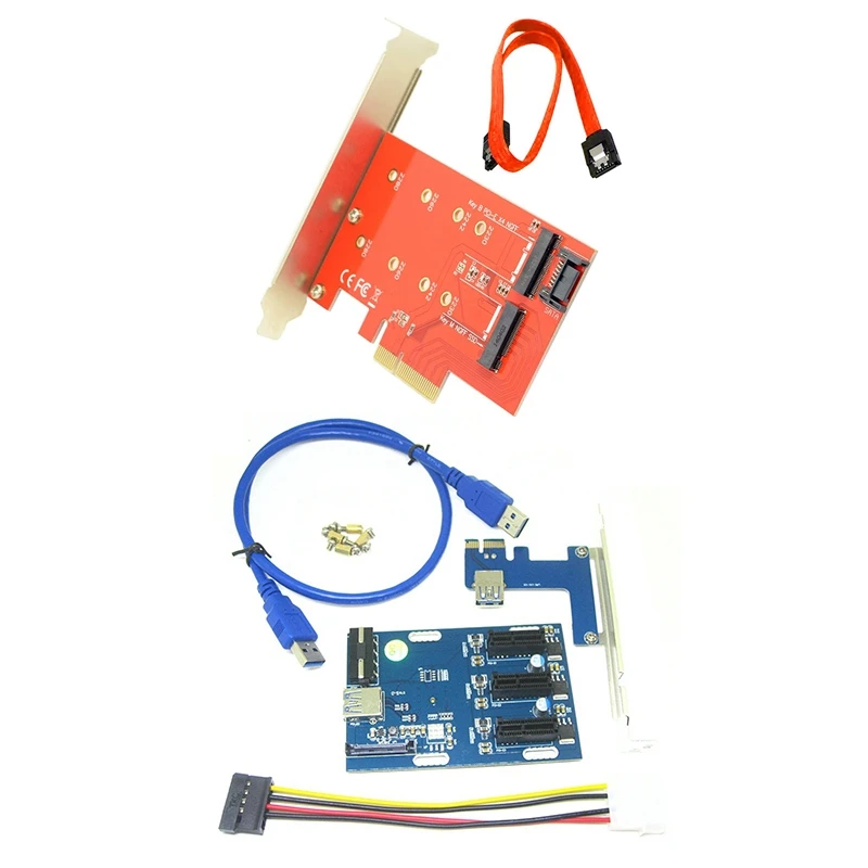 

1 компл. Двойной жесткий диск M.2 на PCIE преобразователь адаптер и 1 компл. PCIe 1X на 3 Порт PCI-E переходная карта PCI-E на PCIe адаптер