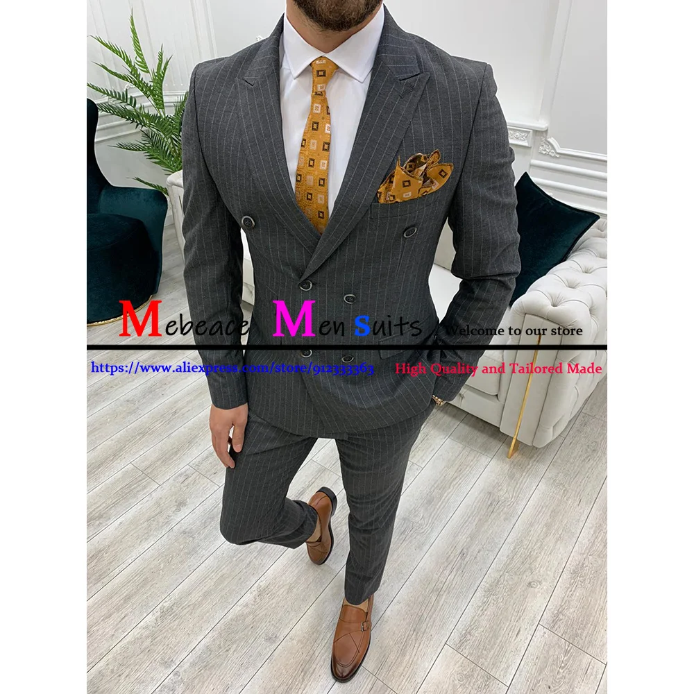 Повседневные полосатые мужские костюмы Официальный деловой приталенный Блейзер