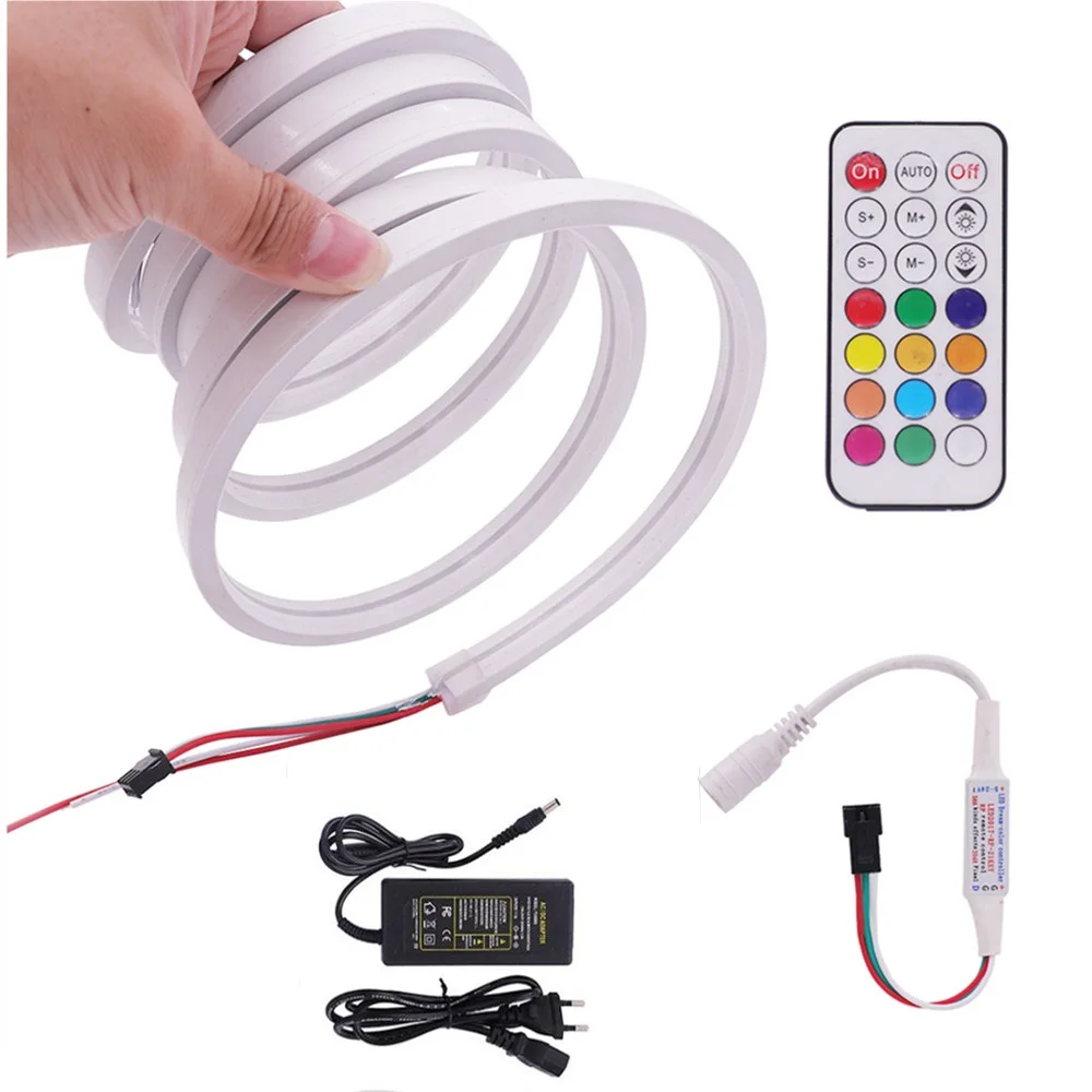 WS2812B Dearm Color Neon LED Strip With 21Key IR Remote Control DC5V USB EU US Power Silica Gel Flexible Pixel Rope Tape Light |