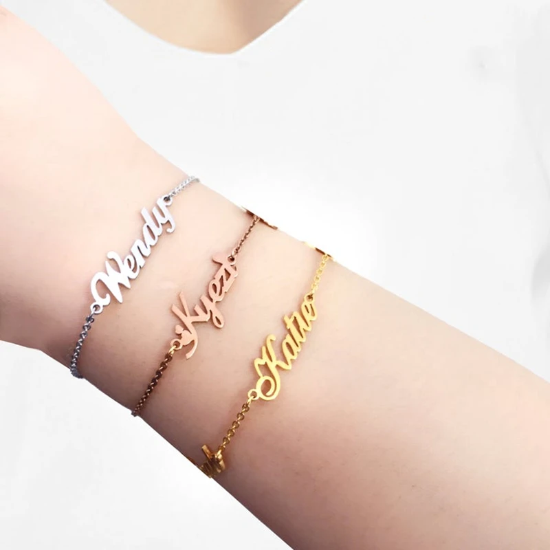 

Card Stainless Steel Chain Custom Name Bracelet Femme Jewelry Gold Color Nameplate Personalized Women Children Charm Bracelet