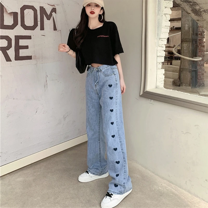 

Woman Jeans High Waist Clothes Wide Leg Denim Clothing Blue Streetwear Vintage Quality 2021 Fashion Harajuku Straight Pants