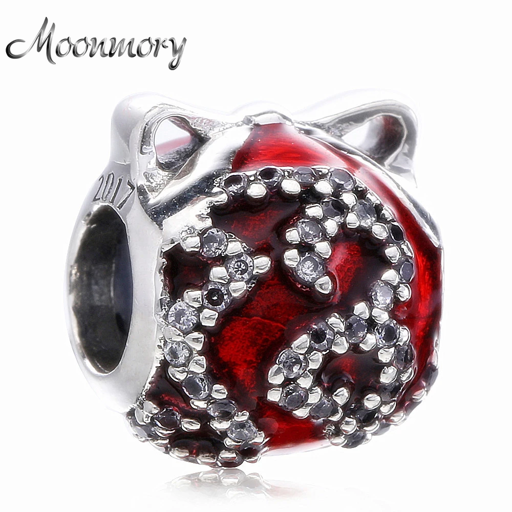 

Бусина-Шарм Moonmory из серебра 925 пробы с красной эмалью и фианитом для браслета, ювелирные изделия «сделай сам» со звездой и кристаллами, штамп S925 2020