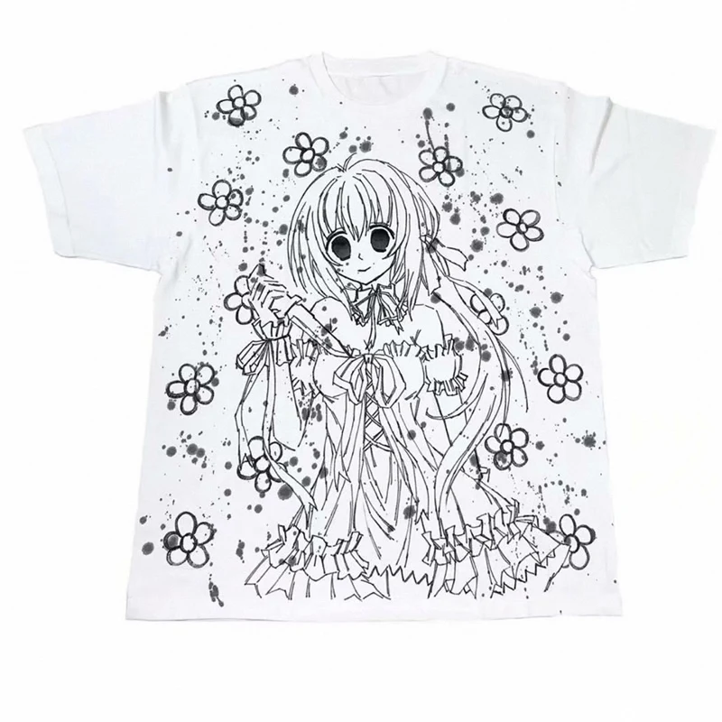 Эстетическая рубашка y2k винтажная Harajuku Kawaii Готическая в стиле панк уличная